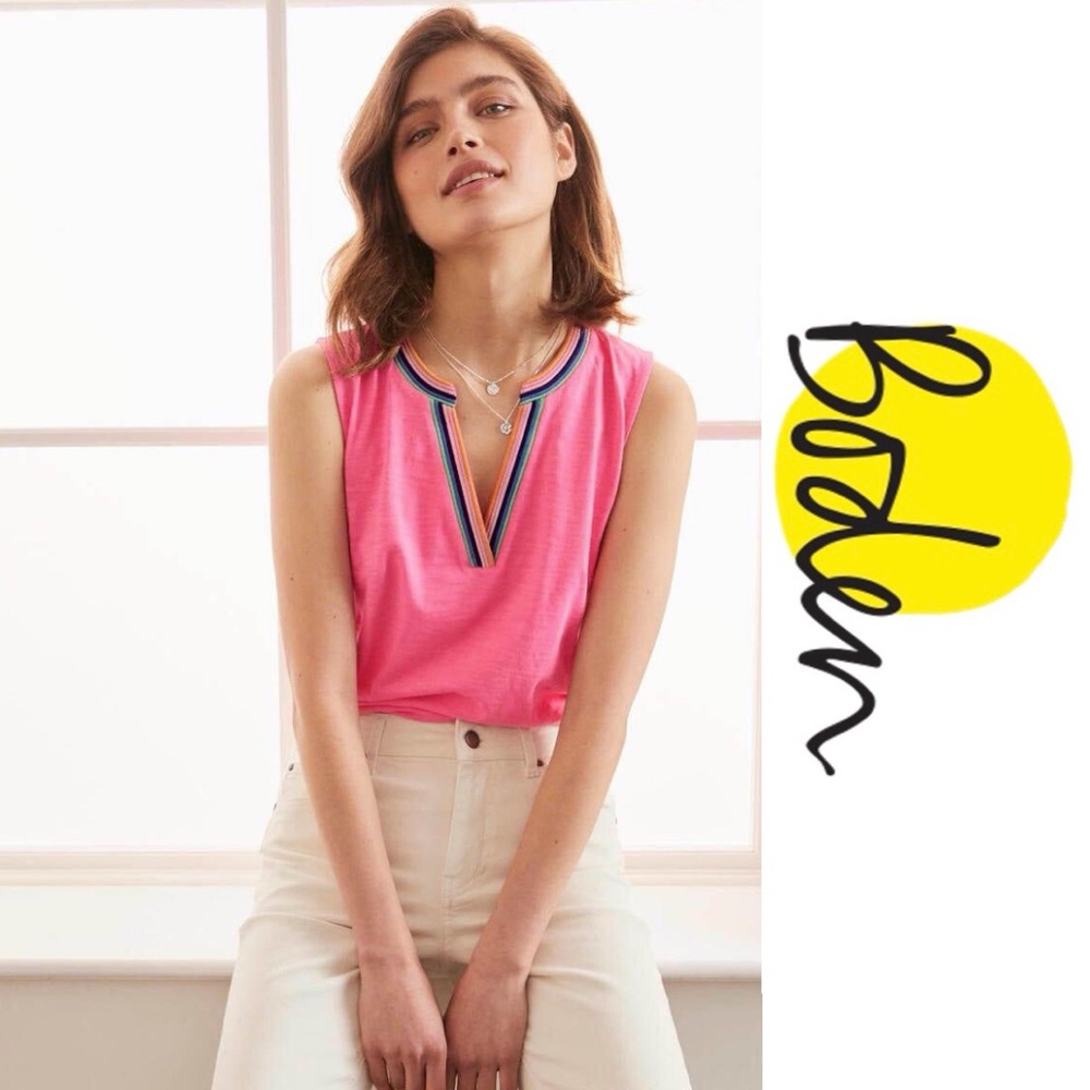 NWOT Boden Pink Emma Embroidered Jersey Tank
